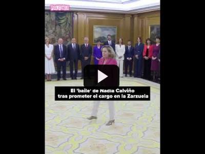 Embedded thumbnail for Video: El &amp;#039;baile&amp;#039; de CALVIÑO tras prometer su cargo como Ministra ante el rey en Zarzuela #shorts