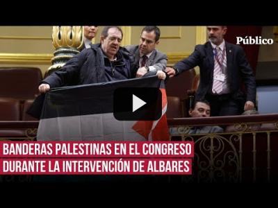 Embedded thumbnail for Video: Activistas despliegan banderas palestinas en el Congreso durante la comparecencia de Albares